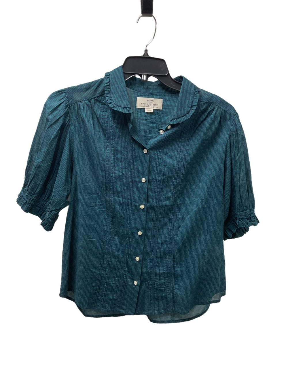 Trovata Teal Ruffle Collar Button-Up Blouse